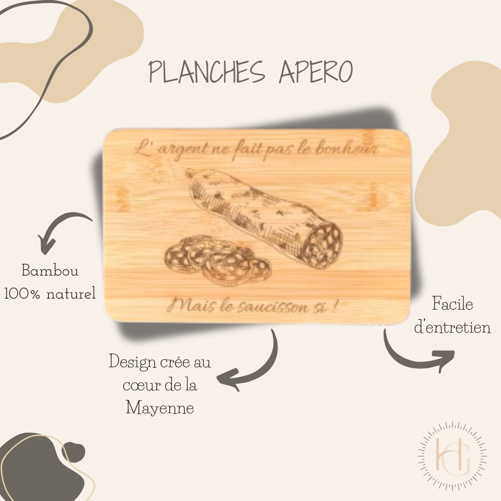 Planche apéro - "L'argent ne fait pas le bonheur mais le saucisson si !"